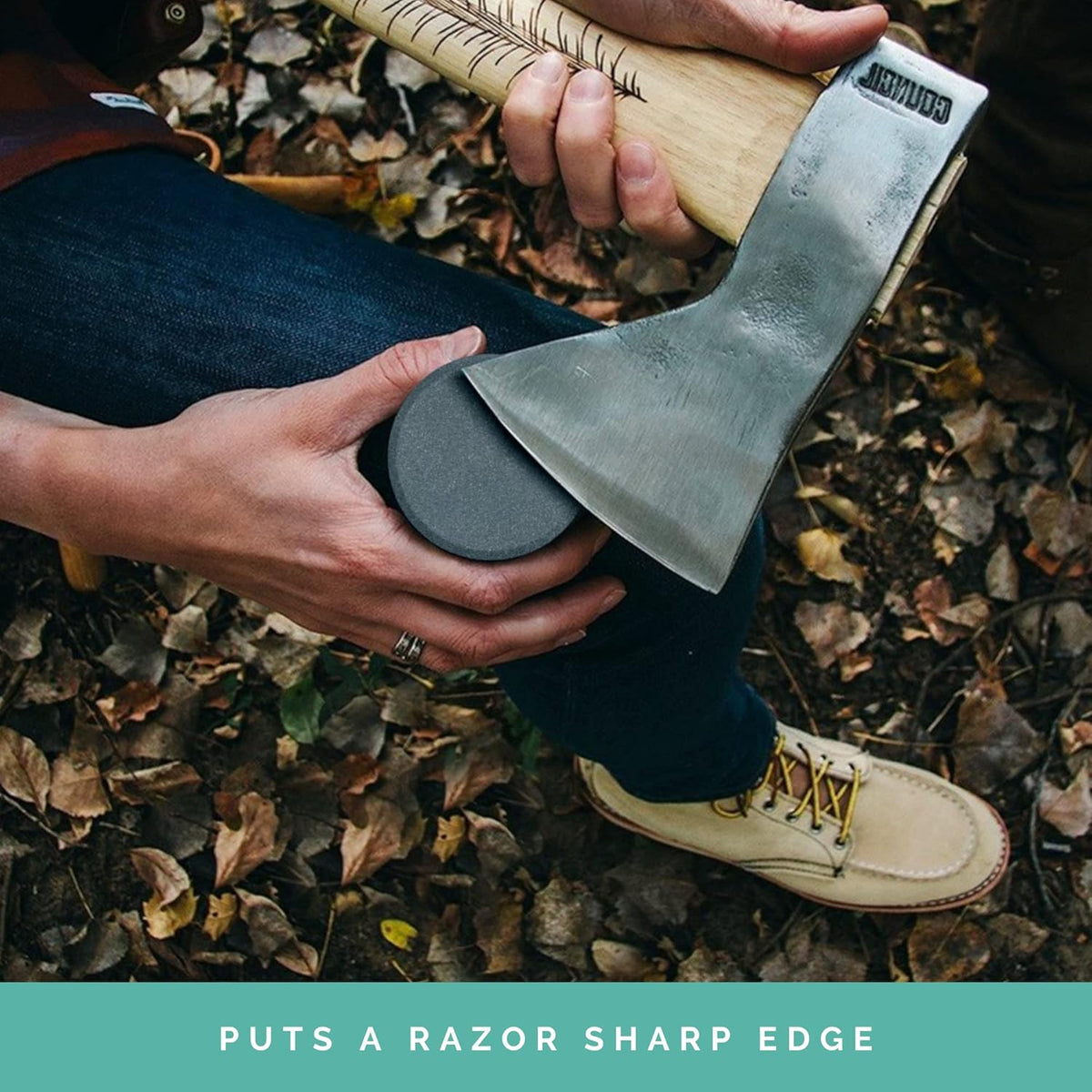 Puck/Disk - Axe/Hatchet Whetstone Sharpening Stone | Coarse 150 Grit Sharpens Dull Edges, Fine 320 Grit Restores & Refines the Finish- Easy Grip Ergonomic Whetstone