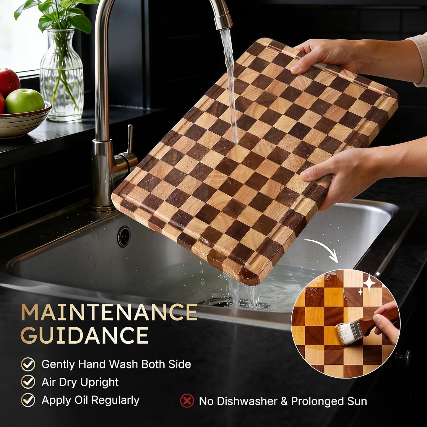 3 Packs Cutting Boards for Kitchen Checkered Cutting Board Acacia Wood Charcuterie Board Serving Heavy Duty Non Toxic Slip Butcher Block Wood Chopping Board with Juice Grooves Handles