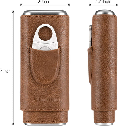 Leather Cigar Case - Cedar Wood Lining Travel Humidors for Cigars - Cigar Accessories Include Stainless Steel Cigar Cutter - Cigar Gift Box for Cigar Lovers (Black)