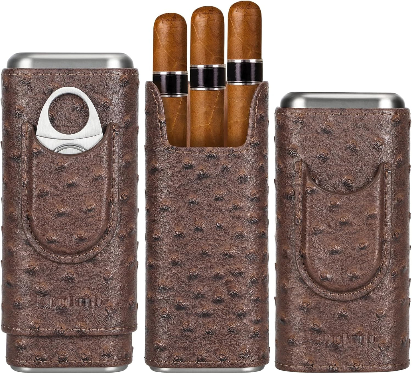 Leather Cigar Case - Cedar Wood Lining Travel Humidors for Cigars - Cigar Accessories Include Stainless Steel Cigar Cutter - Cigar Gift Box for Cigar Lovers (Black)
