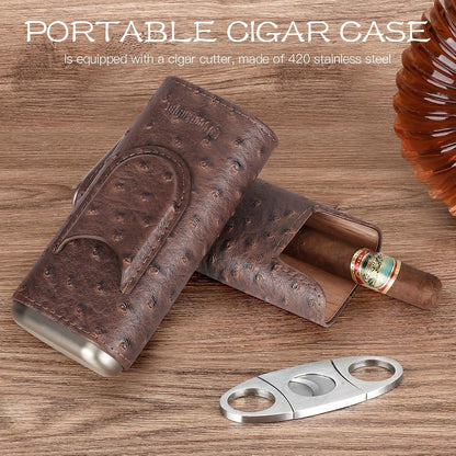 Leather Cigar Case - Cedar Wood Lining Travel Humidors for Cigars - Cigar Accessories Include Stainless Steel Cigar Cutter - Cigar Gift Box for Cigar Lovers (Black)