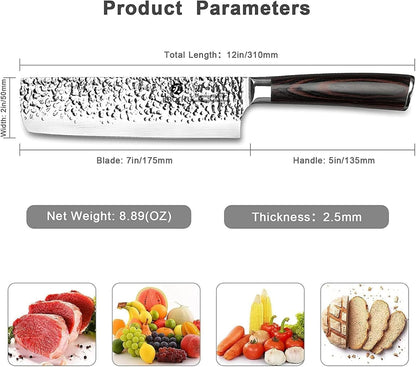 Nakiri Knife, Razor Sharp 7 Inch Multipurpose Vegetable Japanese Chef Knife, High Carbon Stainless Steel Meat Cleaver, Gyutou Knife with Ergonomic Handle, Birthday Gift
