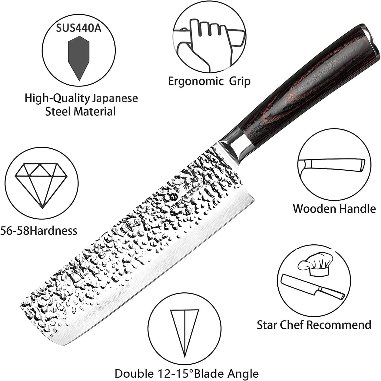 Nakiri Knife, Razor Sharp 7 Inch Multipurpose Vegetable Japanese Chef Knife, High Carbon Stainless Steel Meat Cleaver, Gyutou Knife with Ergonomic Handle, Birthday Gift