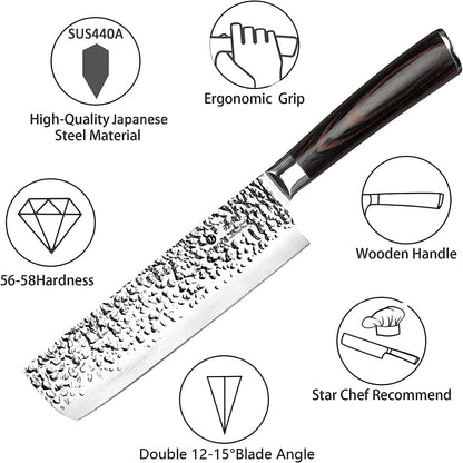 Nakiri Knife, Razor Sharp 7 Inch Multipurpose Vegetable Japanese Chef Knife, High Carbon Stainless Steel Meat Cleaver, Gyutou Knife with Ergonomic Handle, Birthday Gift