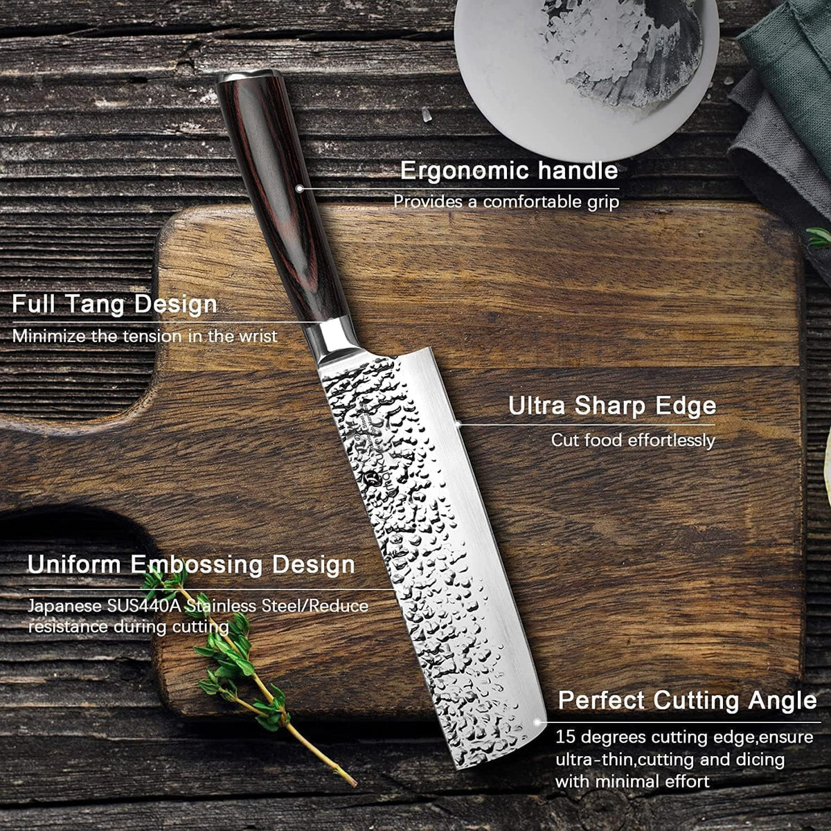 Nakiri Knife, Razor Sharp 7 Inch Multipurpose Vegetable Japanese Chef Knife, High Carbon Stainless Steel Meat Cleaver, Gyutou Knife with Ergonomic Handle, Birthday Gift