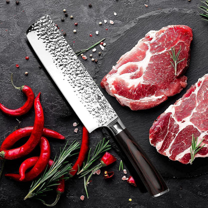 Nakiri Knife, Razor Sharp 7 Inch Multipurpose Vegetable Japanese Chef Knife, High Carbon Stainless Steel Meat Cleaver, Gyutou Knife with Ergonomic Handle, Birthday Gift