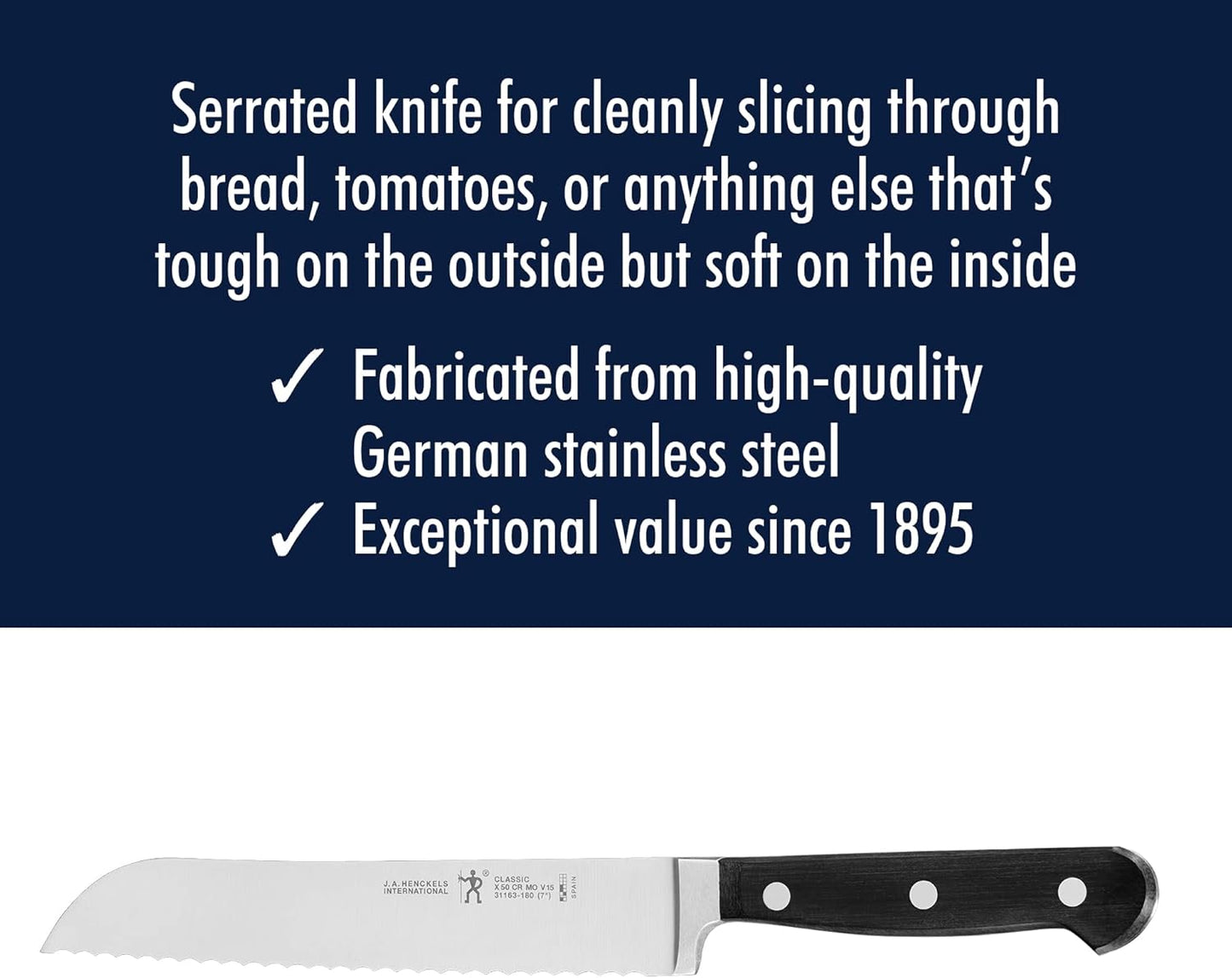 Classic Razor-Sharp 7-inch Bread Knife, Cake Knife, German Engineered Informed by 100+ Years of Mastery