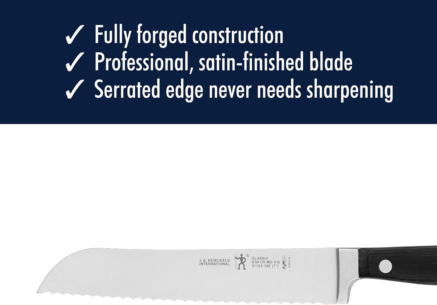 Classic Razor-Sharp 7-inch Bread Knife, Cake Knife, German Engineered Informed by 100+ Years of Mastery