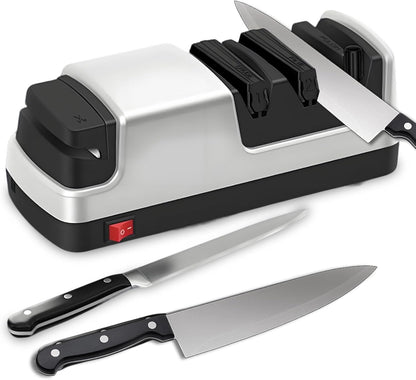 Knife Sharpener - Professional Precision Diamond Knife Sharpener for Kitchen Knives, Safe & Easy to Use Knife Sharpening Tool for All Knives Types - Silver