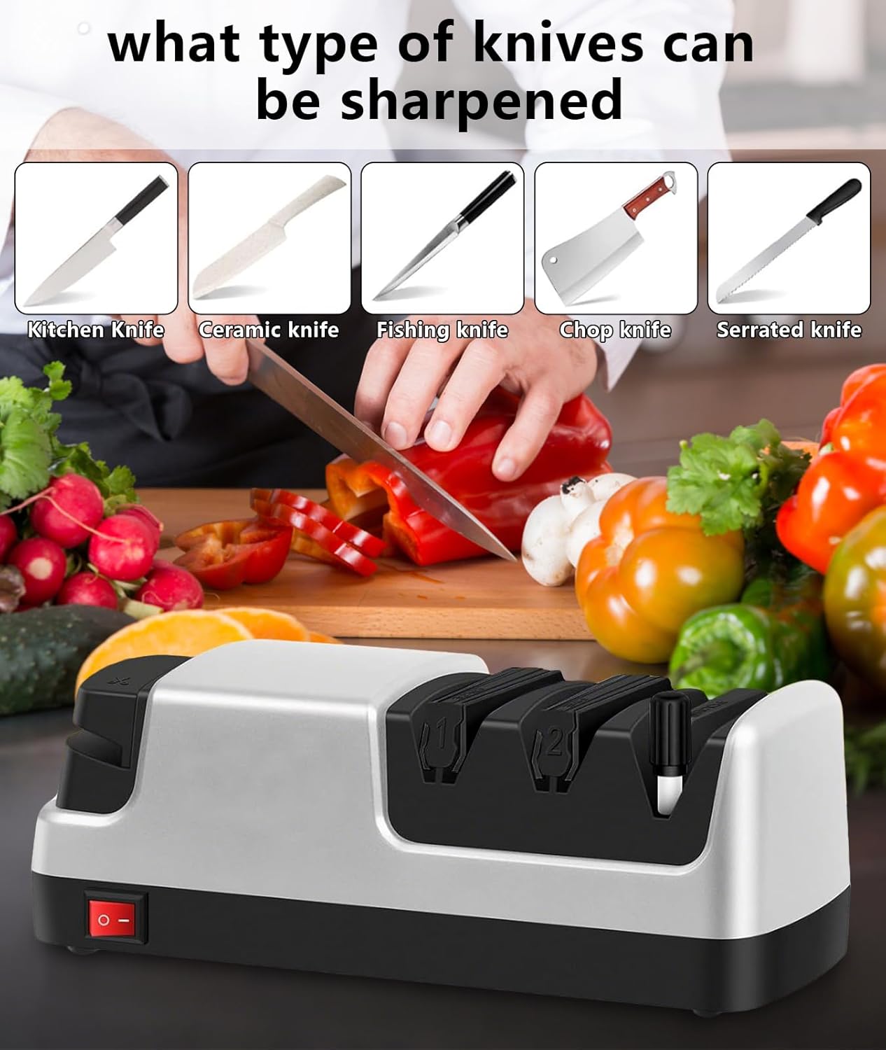 Knife Sharpener - Professional Precision Diamond Knife Sharpener for Kitchen Knives, Safe & Easy to Use Knife Sharpening Tool for All Knives Types - Silver