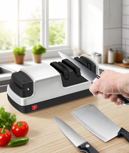 Knife Sharpener - Professional Precision Diamond Knife Sharpener for Kitchen Knives, Safe & Easy to Use Knife Sharpening Tool for All Knives Types - Silver