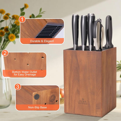 Universal Knife Block Without Knives, Acacia Wood Round Knife Holder