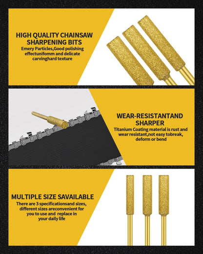 30 Pcs Gold Diamond Chainsaw Sharpener Bits, High Hardness Titanium Plated Grinding Tool for Electric Chain Saw, Chainsaw Sharpening Kit for Chain Saw Stone Jewelry Wood, 5/32", 3/16", 7/32" (Gold)