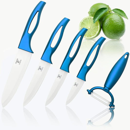 Kitchen Cutlery White Ceramic Knife Set, Ceramic Knife Set and Fruit Peeler, Rust Proof & Stain Resistant, Kitchen Cooking Knife Set 5 pieces Blue Knives