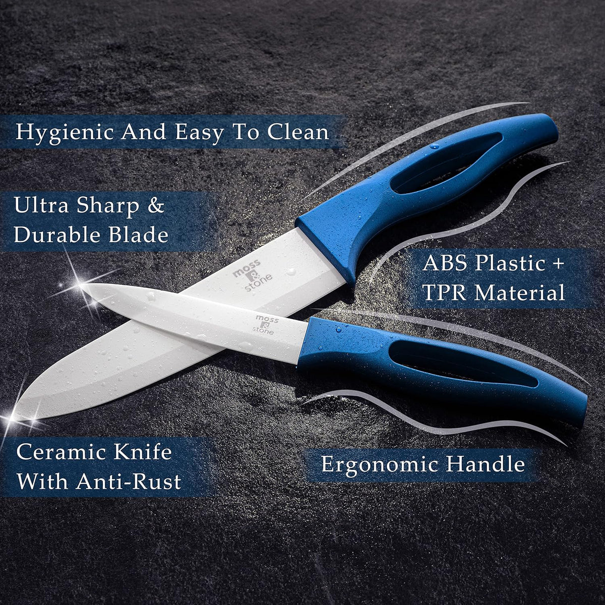 Kitchen Cutlery White Ceramic Knife Set, Ceramic Knife Set and Fruit Peeler, Rust Proof & Stain Resistant, Kitchen Cooking Knife Set 5 pieces Blue Knives