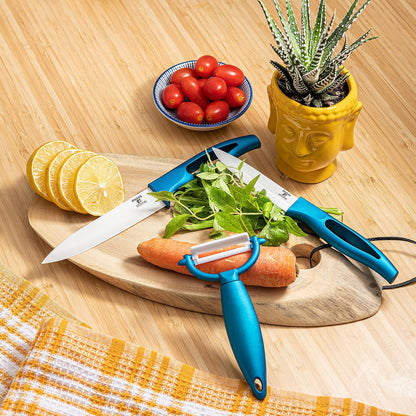 Kitchen Cutlery White Ceramic Knife Set, Ceramic Knife Set and Fruit Peeler, Rust Proof & Stain Resistant, Kitchen Cooking Knife Set 5 pieces Blue Knives