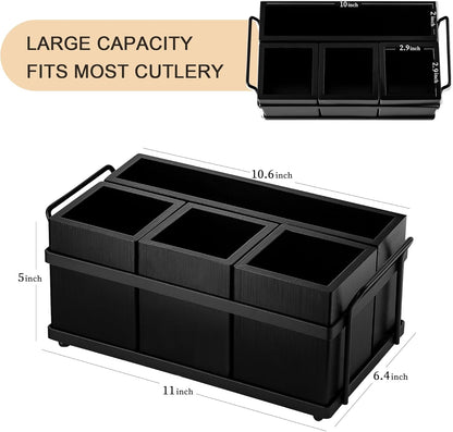 Silverware Caddy Black Wood Silverware Holder Paper Plate Dispenser Utensil Caddy Cutlery Flatware Organizer Box for Spoons Forks Plates Napkins