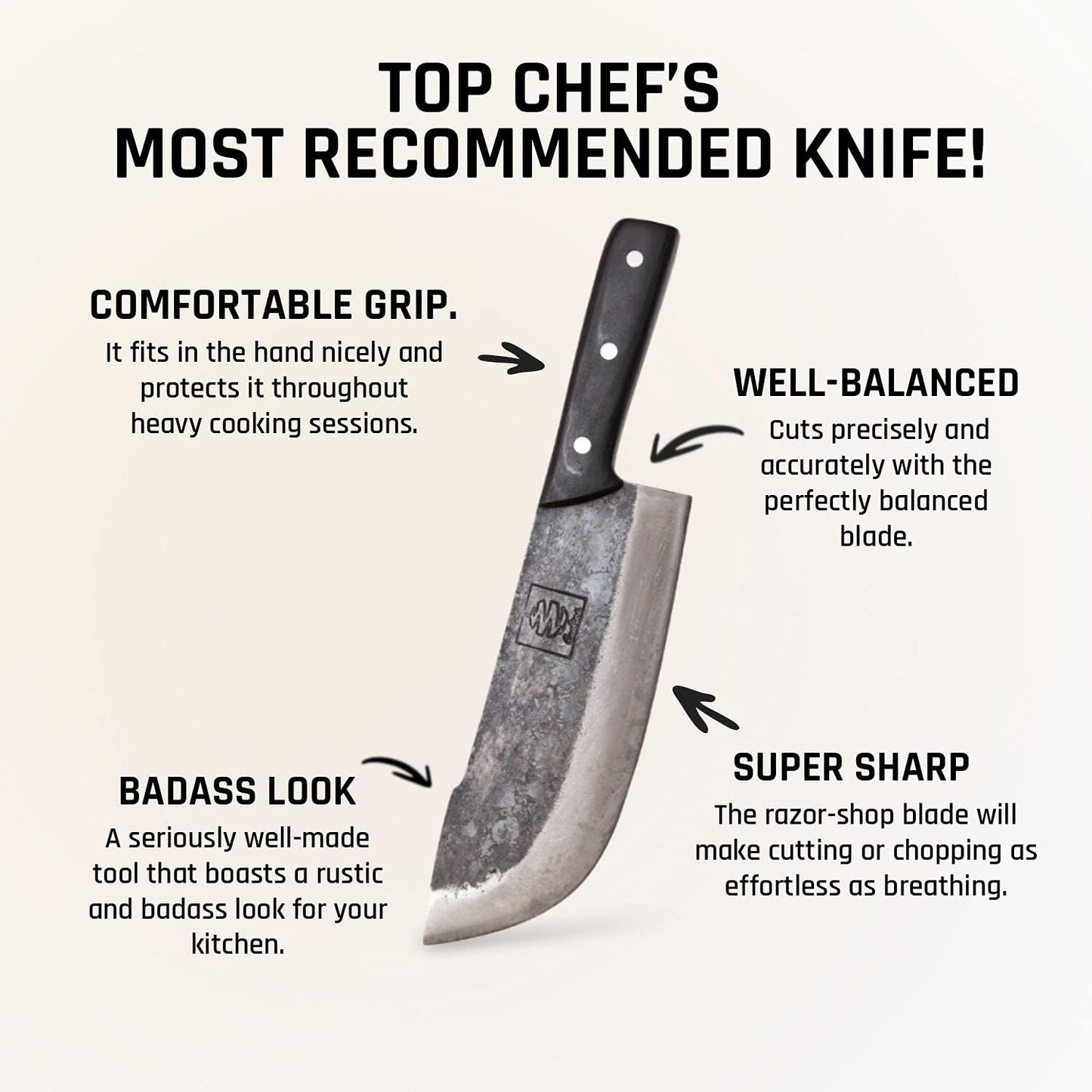 Daozi 8" Butcher Knife, Hand-Forged High-Carbon Cleaver | Heavy-duty meat cutting, slicing, chopping, brisket & BBQ. Full tang forged blade with ergonomic wood handle.