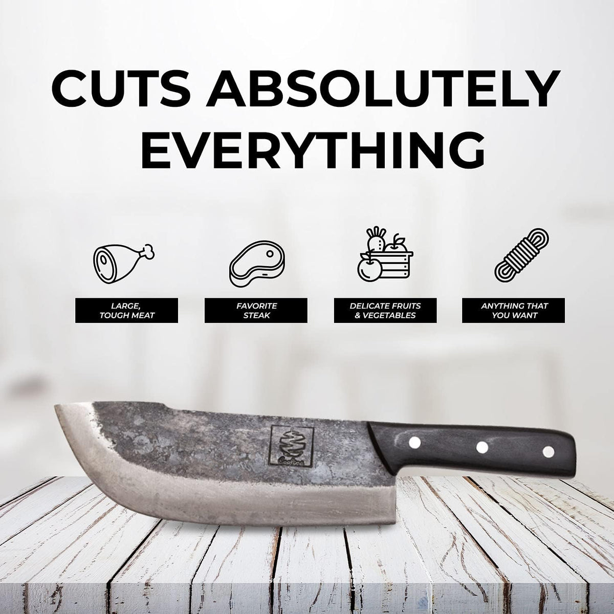 Daozi 8" Butcher Knife, Hand-Forged High-Carbon Cleaver | Heavy-duty meat cutting, slicing, chopping, brisket & BBQ. Full tang forged blade with ergonomic wood handle.