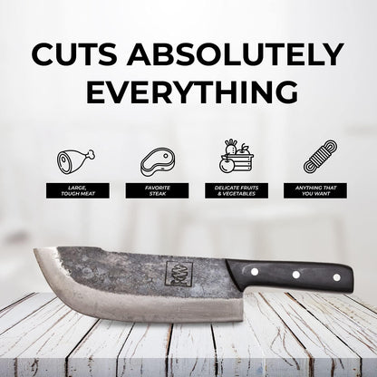 Daozi 8" Butcher Knife, Hand-Forged High-Carbon Cleaver | Heavy-duty meat cutting, slicing, chopping, brisket & BBQ. Full tang forged blade with ergonomic wood handle.