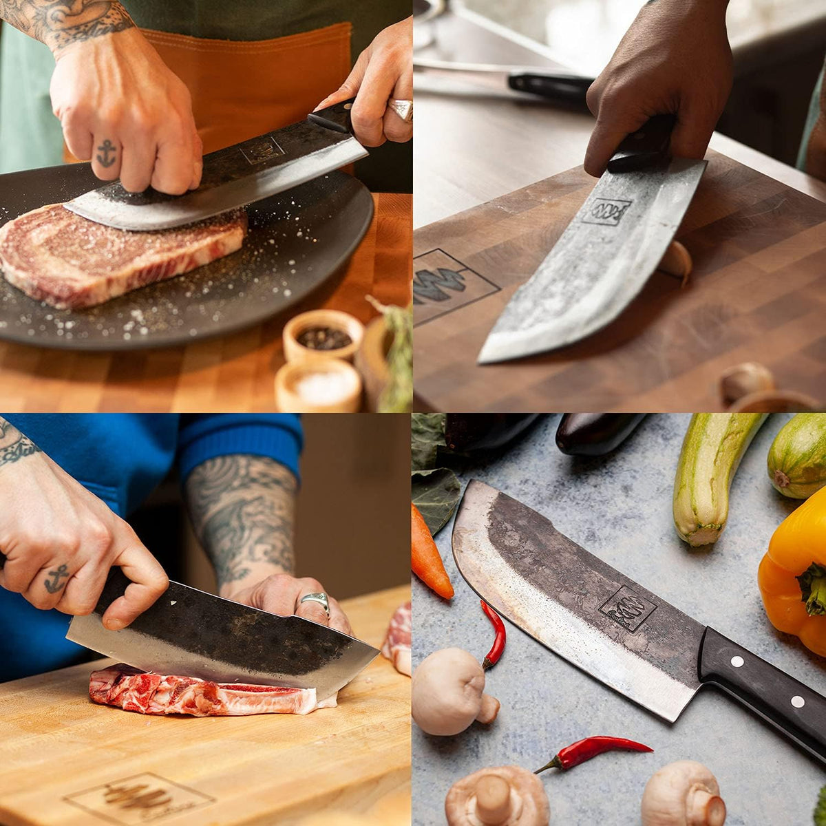 Daozi 8" Butcher Knife, Hand-Forged High-Carbon Cleaver | Heavy-duty meat cutting, slicing, chopping, brisket & BBQ. Full tang forged blade with ergonomic wood handle.