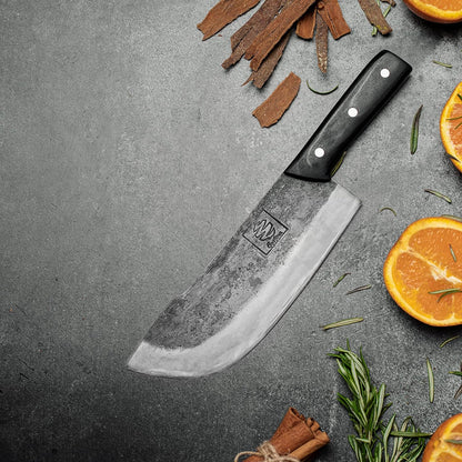 Daozi 8" Butcher Knife, Hand-Forged High-Carbon Cleaver | Heavy-duty meat cutting, slicing, chopping, brisket & BBQ. Full tang forged blade with ergonomic wood handle.