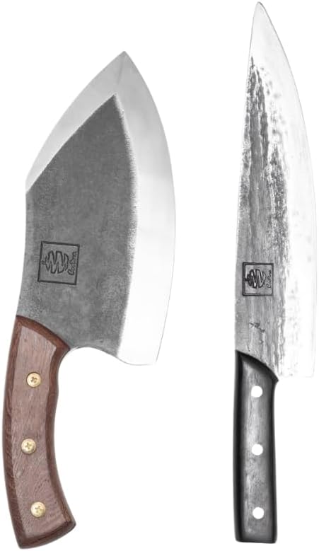 Daozi 8" Butcher Knife, Hand-Forged High-Carbon Cleaver | Heavy-duty meat cutting, slicing, chopping, brisket & BBQ. Full tang forged blade with ergonomic wood handle.