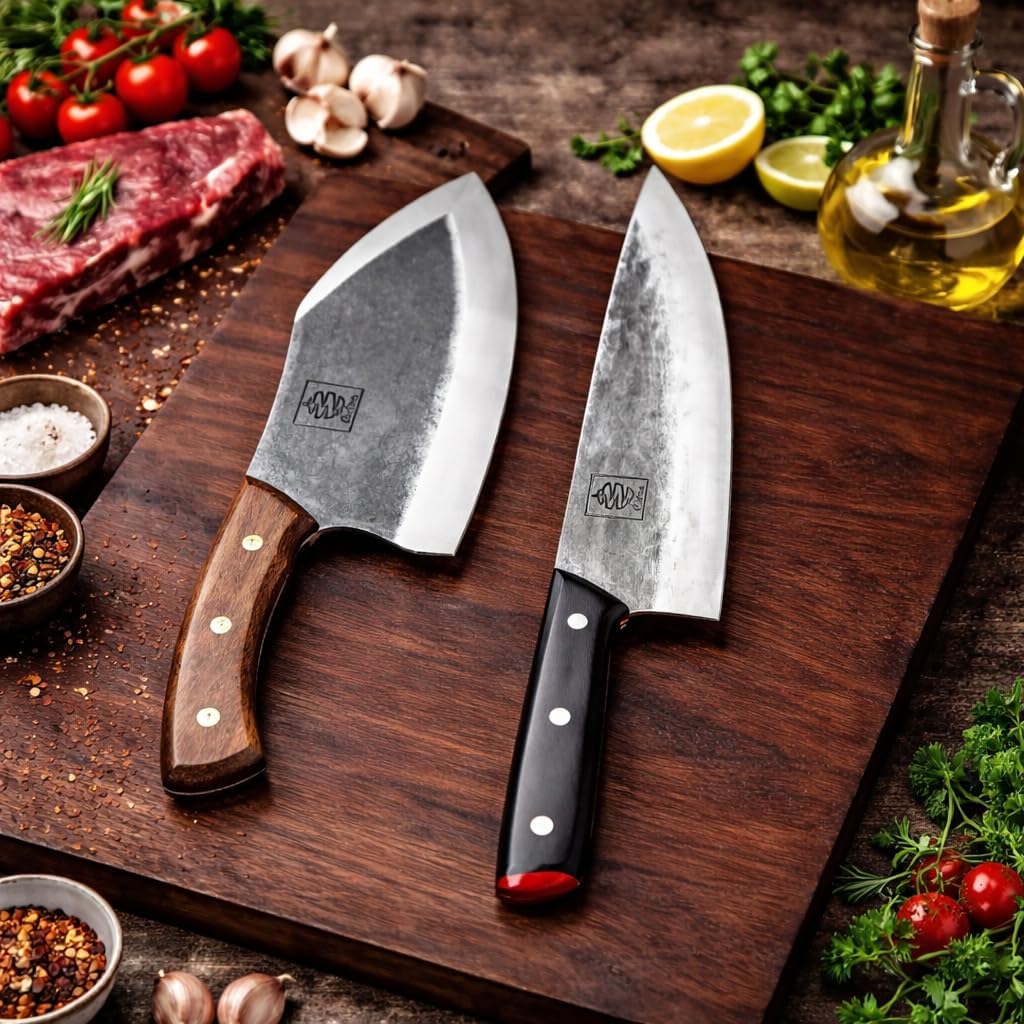 Daozi 8" Butcher Knife, Hand-Forged High-Carbon Cleaver | Heavy-duty meat cutting, slicing, chopping, brisket & BBQ. Full tang forged blade with ergonomic wood handle.