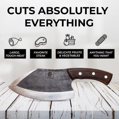 Daozi 8" Butcher Knife, Hand-Forged High-Carbon Cleaver | Heavy-duty meat cutting, slicing, chopping, brisket & BBQ. Full tang forged blade with ergonomic wood handle.
