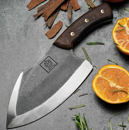 Daozi 8" Butcher Knife, Hand-Forged High-Carbon Cleaver | Heavy-duty meat cutting, slicing, chopping, brisket & BBQ. Full tang forged blade with ergonomic wood handle.