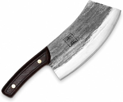 Daozi 8" Butcher Knife, Hand-Forged High-Carbon Cleaver | Heavy-duty meat cutting, slicing, chopping, brisket & BBQ. Full tang forged blade with ergonomic wood handle.