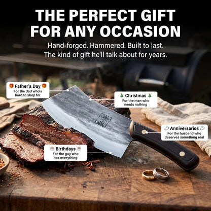 Daozi 8" Butcher Knife, Hand-Forged High-Carbon Cleaver | Heavy-duty meat cutting, slicing, chopping, brisket & BBQ. Full tang forged blade with ergonomic wood handle.
