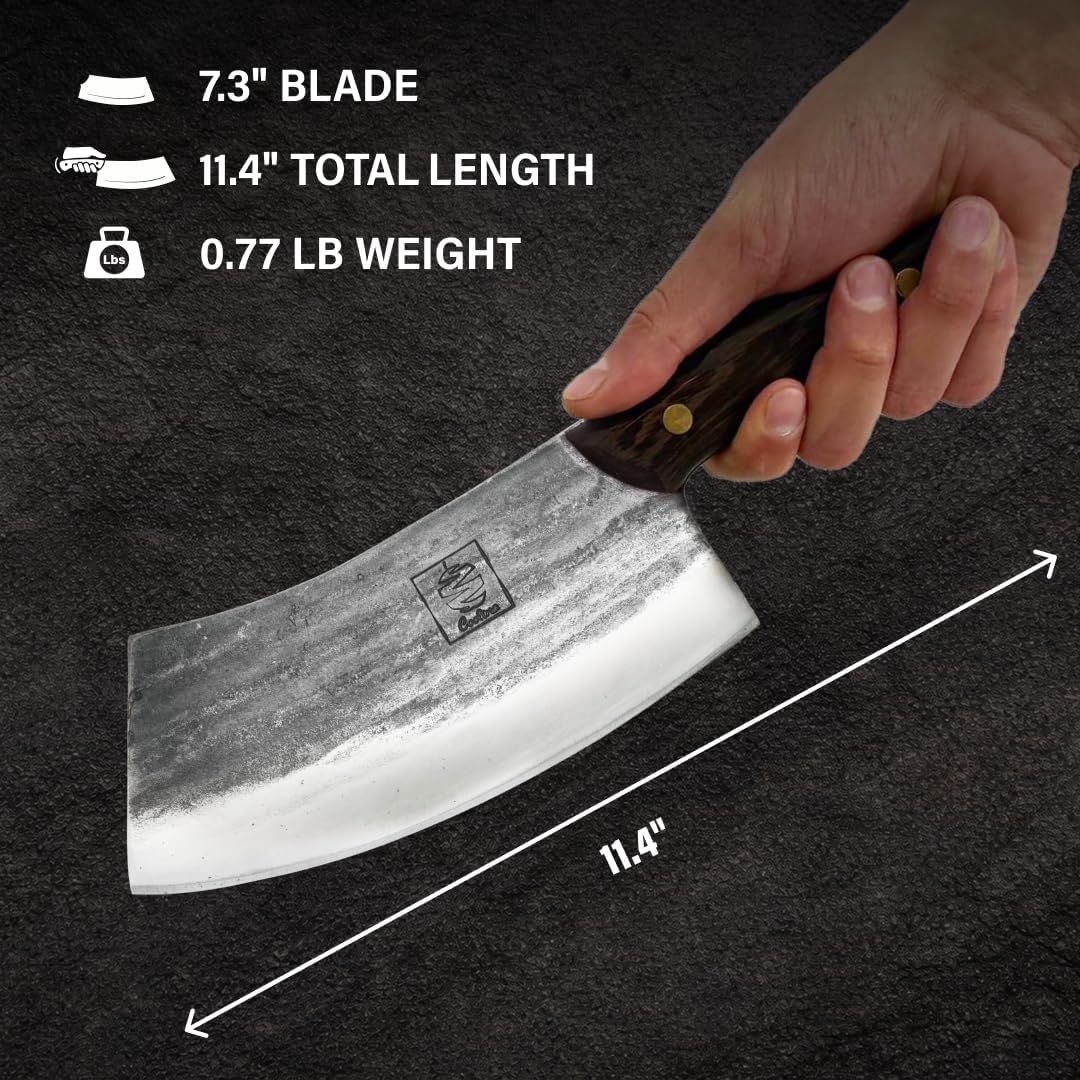 Daozi 8" Butcher Knife, Hand-Forged High-Carbon Cleaver | Heavy-duty meat cutting, slicing, chopping, brisket & BBQ. Full tang forged blade with ergonomic wood handle.
