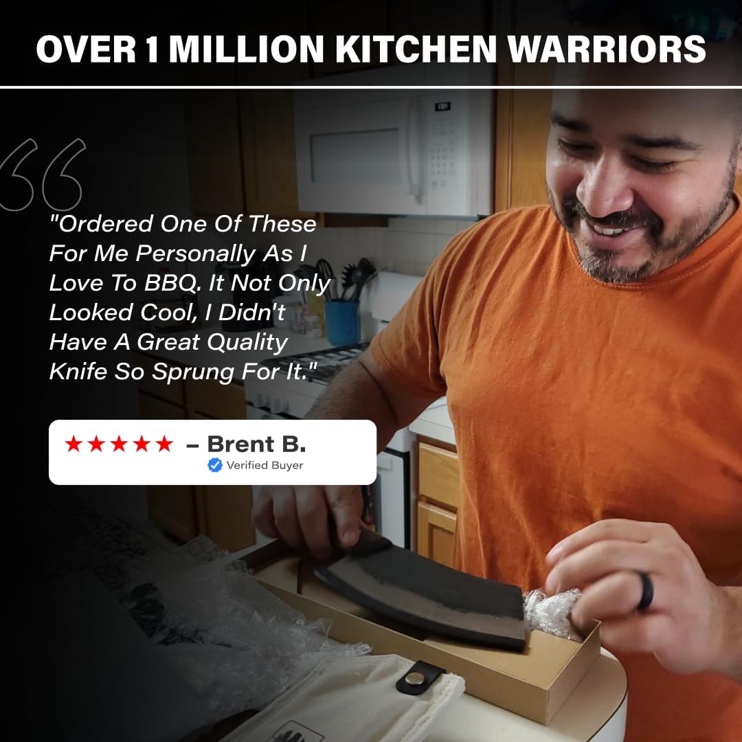 Daozi 8" Butcher Knife, Hand-Forged High-Carbon Cleaver | Heavy-duty meat cutting, slicing, chopping, brisket & BBQ. Full tang forged blade with ergonomic wood handle.