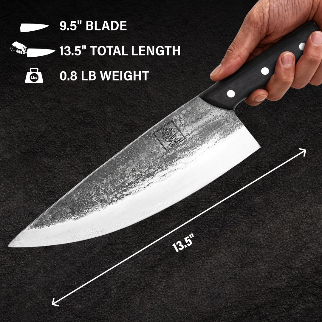 Daozi 8" Butcher Knife, Hand-Forged High-Carbon Cleaver | Heavy-duty meat cutting, slicing, chopping, brisket & BBQ. Full tang forged blade with ergonomic wood handle.
