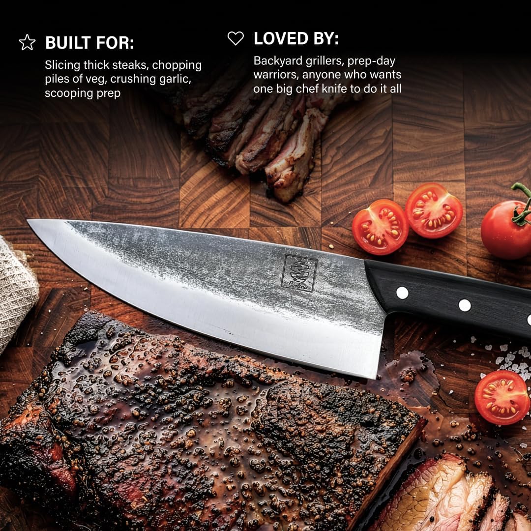Daozi 8" Butcher Knife, Hand-Forged High-Carbon Cleaver | Heavy-duty meat cutting, slicing, chopping, brisket & BBQ. Full tang forged blade with ergonomic wood handle.