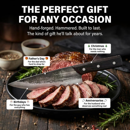 Daozi 8" Butcher Knife, Hand-Forged High-Carbon Cleaver | Heavy-duty meat cutting, slicing, chopping, brisket & BBQ. Full tang forged blade with ergonomic wood handle.