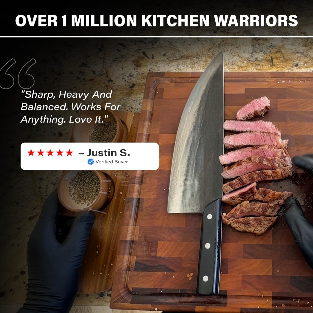 Daozi 8" Butcher Knife, Hand-Forged High-Carbon Cleaver | Heavy-duty meat cutting, slicing, chopping, brisket & BBQ. Full tang forged blade with ergonomic wood handle.