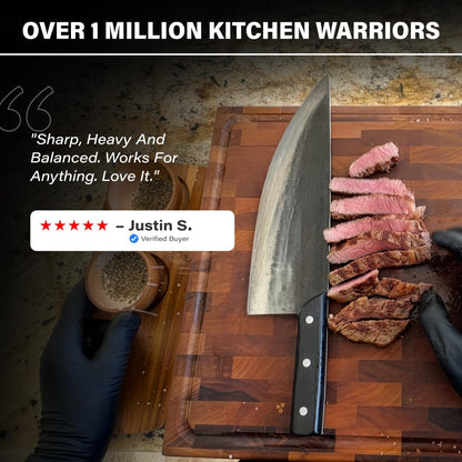 Daozi 8" Butcher Knife, Hand-Forged High-Carbon Cleaver | Heavy-duty meat cutting, slicing, chopping, brisket & BBQ. Full tang forged blade with ergonomic wood handle.