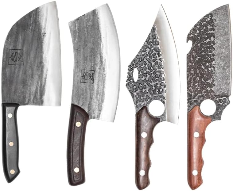 Daozi 8" Butcher Knife, Hand-Forged High-Carbon Cleaver | Heavy-duty meat cutting, slicing, chopping, brisket & BBQ. Full tang forged blade with ergonomic wood handle.