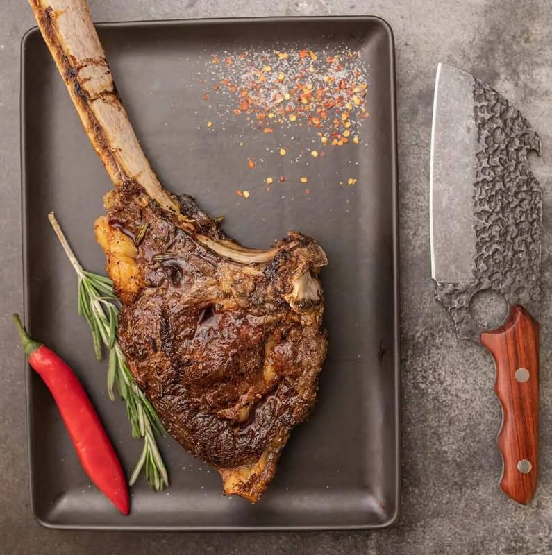 Daozi 8" Butcher Knife, Hand-Forged High-Carbon Cleaver | Heavy-duty meat cutting, slicing, chopping, brisket & BBQ. Full tang forged blade with ergonomic wood handle.