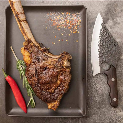 Daozi 8" Butcher Knife, Hand-Forged High-Carbon Cleaver | Heavy-duty meat cutting, slicing, chopping, brisket & BBQ. Full tang forged blade with ergonomic wood handle.