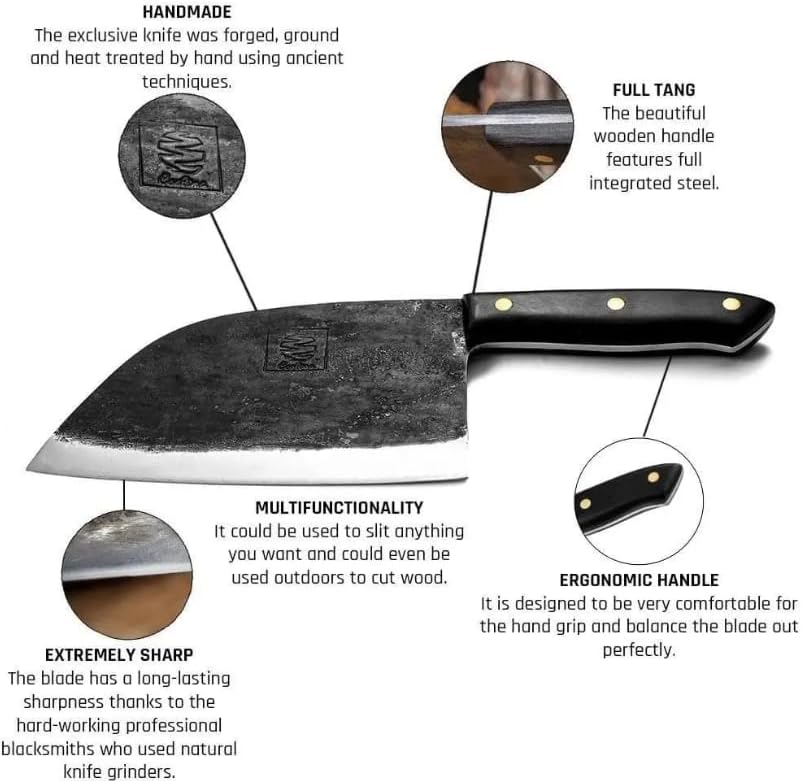 Daozi 8" Butcher Knife, Hand-Forged High-Carbon Cleaver | Heavy-duty meat cutting, slicing, chopping, brisket & BBQ. Full tang forged blade with ergonomic wood handle.