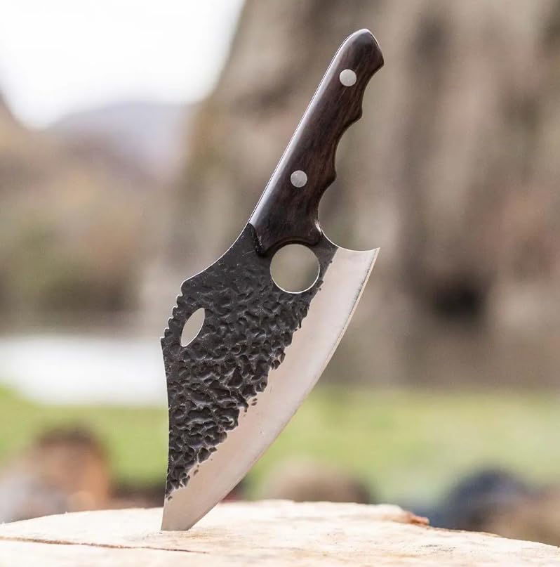 Daozi 8" Butcher Knife, Hand-Forged High-Carbon Cleaver | Heavy-duty meat cutting, slicing, chopping, brisket & BBQ. Full tang forged blade with ergonomic wood handle.