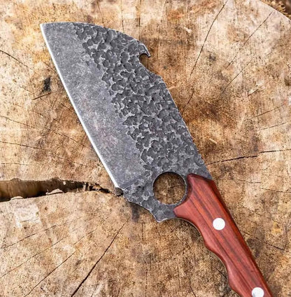 Daozi 8" Butcher Knife, Hand-Forged High-Carbon Cleaver | Heavy-duty meat cutting, slicing, chopping, brisket & BBQ. Full tang forged blade with ergonomic wood handle.