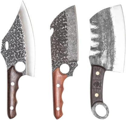 Daozi 8" Butcher Knife, Hand-Forged High-Carbon Cleaver | Heavy-duty meat cutting, slicing, chopping, brisket & BBQ. Full tang forged blade with ergonomic wood handle.