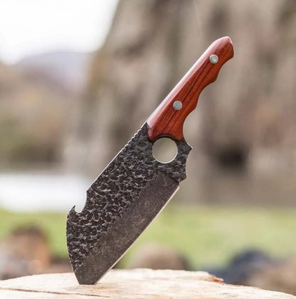 Daozi 8" Butcher Knife, Hand-Forged High-Carbon Cleaver | Heavy-duty meat cutting, slicing, chopping, brisket & BBQ. Full tang forged blade with ergonomic wood handle.