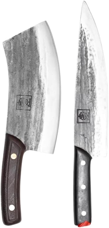 Daozi 8" Butcher Knife, Hand-Forged High-Carbon Cleaver | Heavy-duty meat cutting, slicing, chopping, brisket & BBQ. Full tang forged blade with ergonomic wood handle.