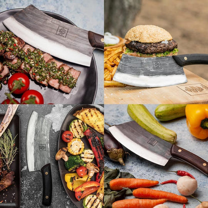 Daozi 8" Butcher Knife, Hand-Forged High-Carbon Cleaver | Heavy-duty meat cutting, slicing, chopping, brisket & BBQ. Full tang forged blade with ergonomic wood handle.