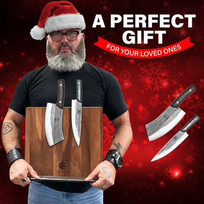 Daozi 8" Butcher Knife, Hand-Forged High-Carbon Cleaver | Heavy-duty meat cutting, slicing, chopping, brisket & BBQ. Full tang forged blade with ergonomic wood handle.